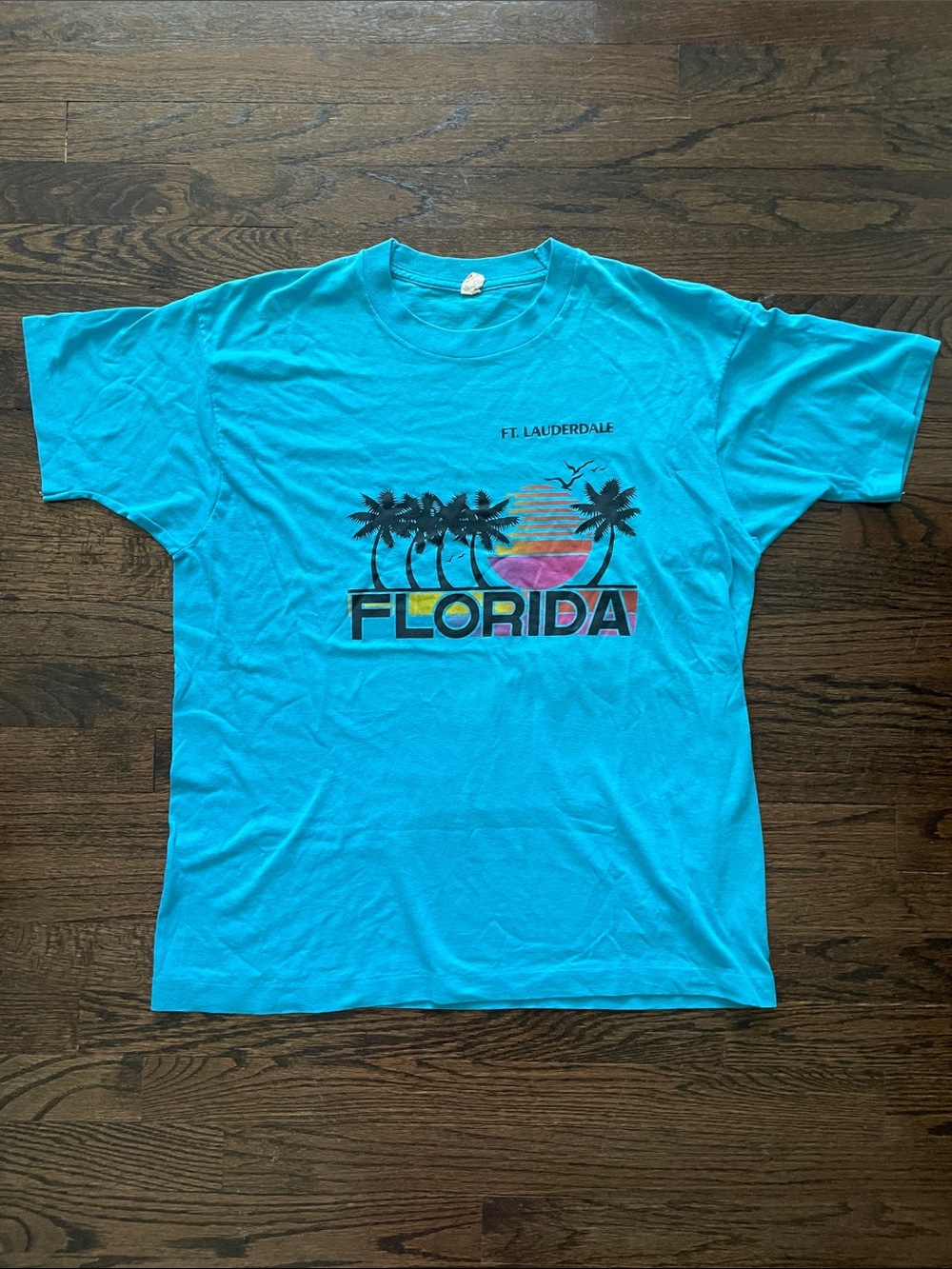 American vintage - Florida Ft. Lauderdale Palm Tree Graphic Tee - Turquoise Mens